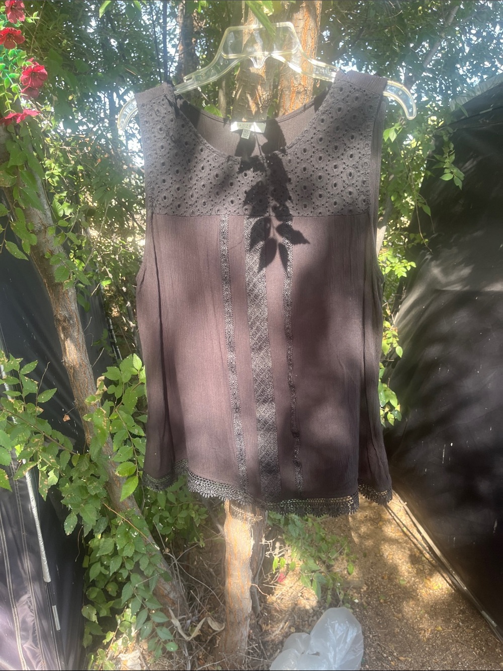 Angels Black Eyelet Yoke Lace-Trim Tank